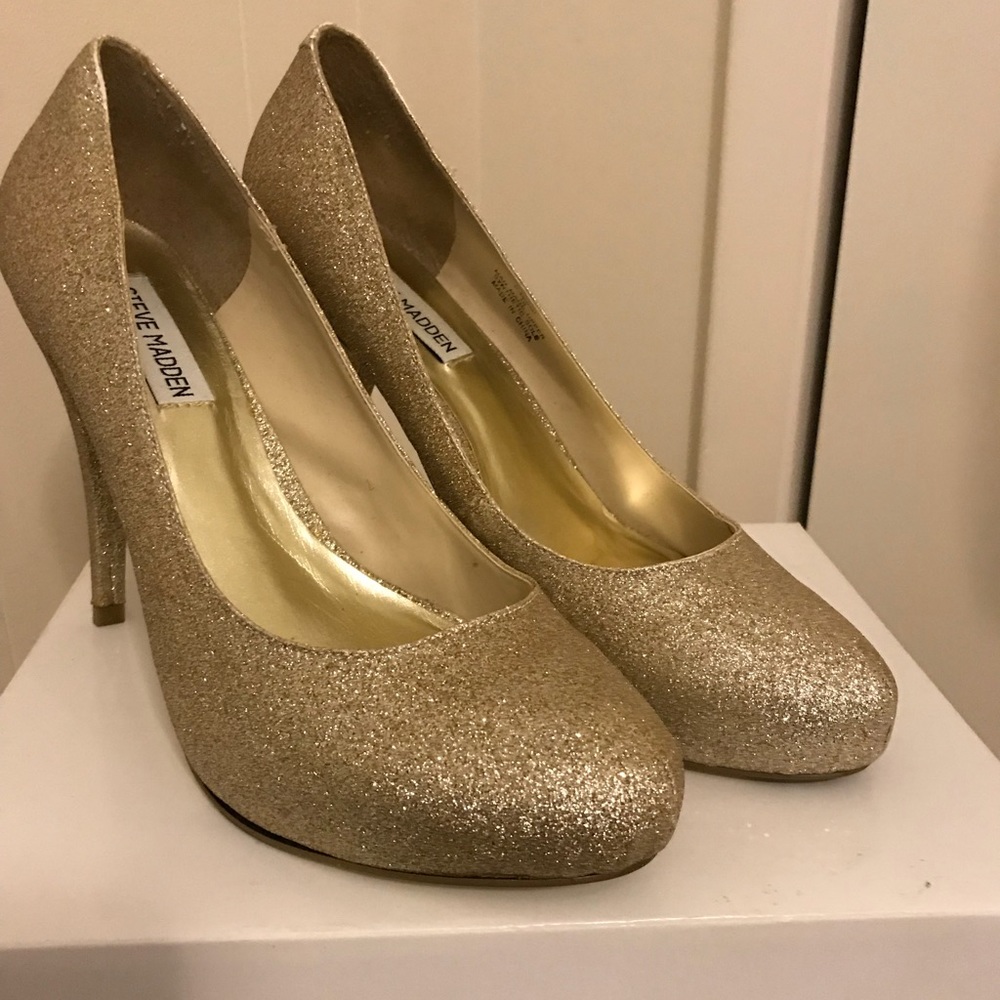 Lk new Steve Madden gold glitter heels 10 glitz